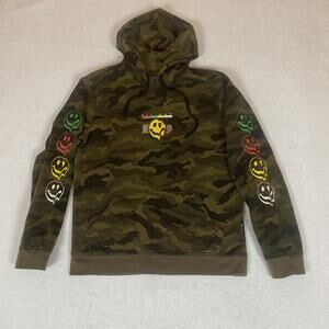 Brooklyn Cloth Camo Hoodie Smiley Face Graphic Goth Streetwear Y2K Skater Mens M